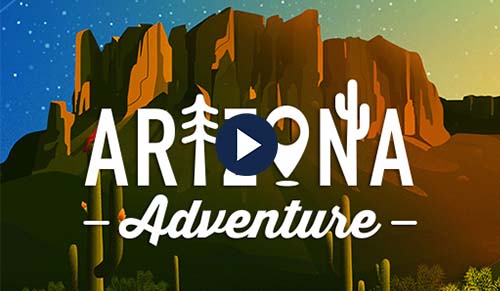 "Arizona Adventure" with mountains in background and "Play" symbol