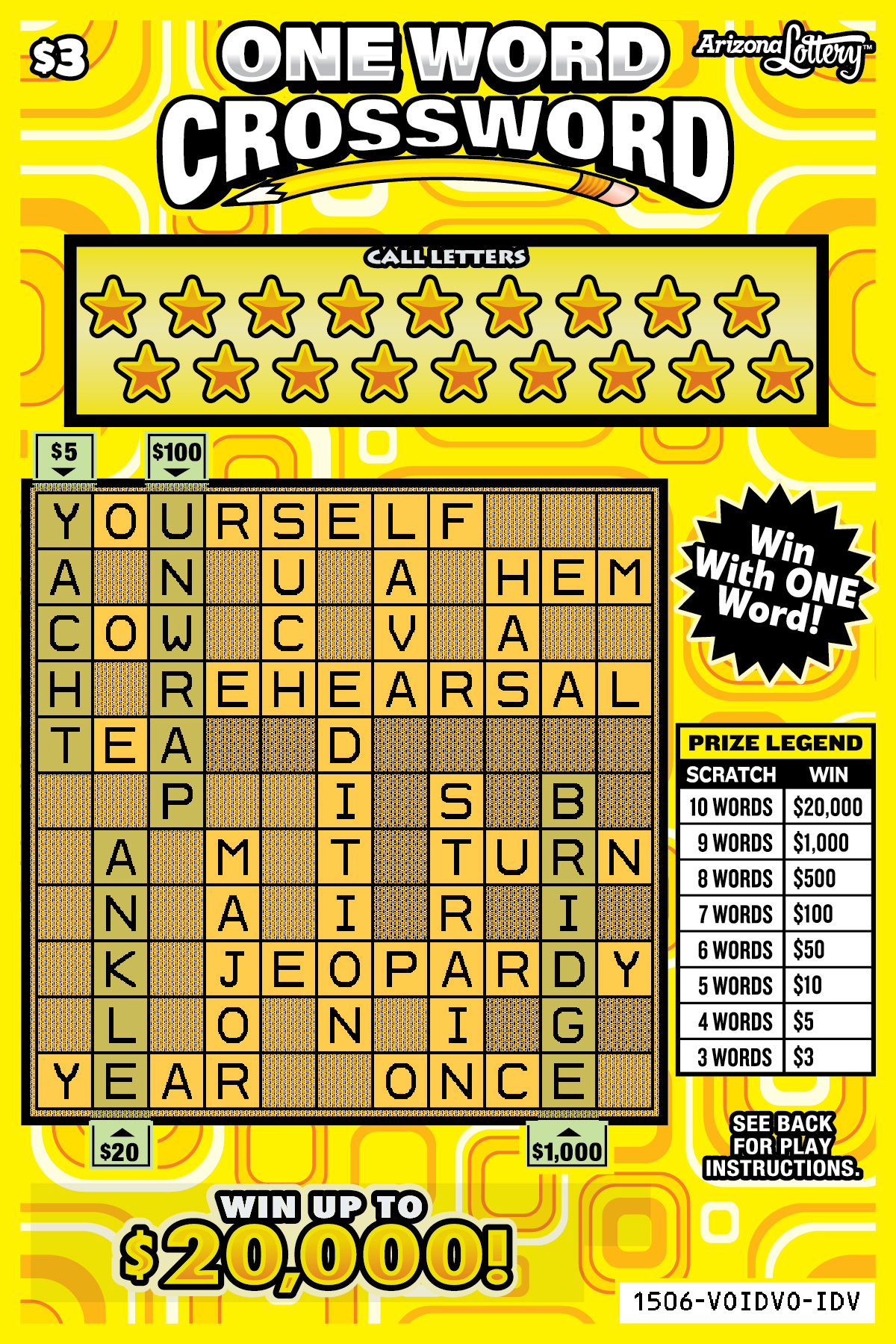 One Word Crossword, $3 Ticket, Win Up To $20,000